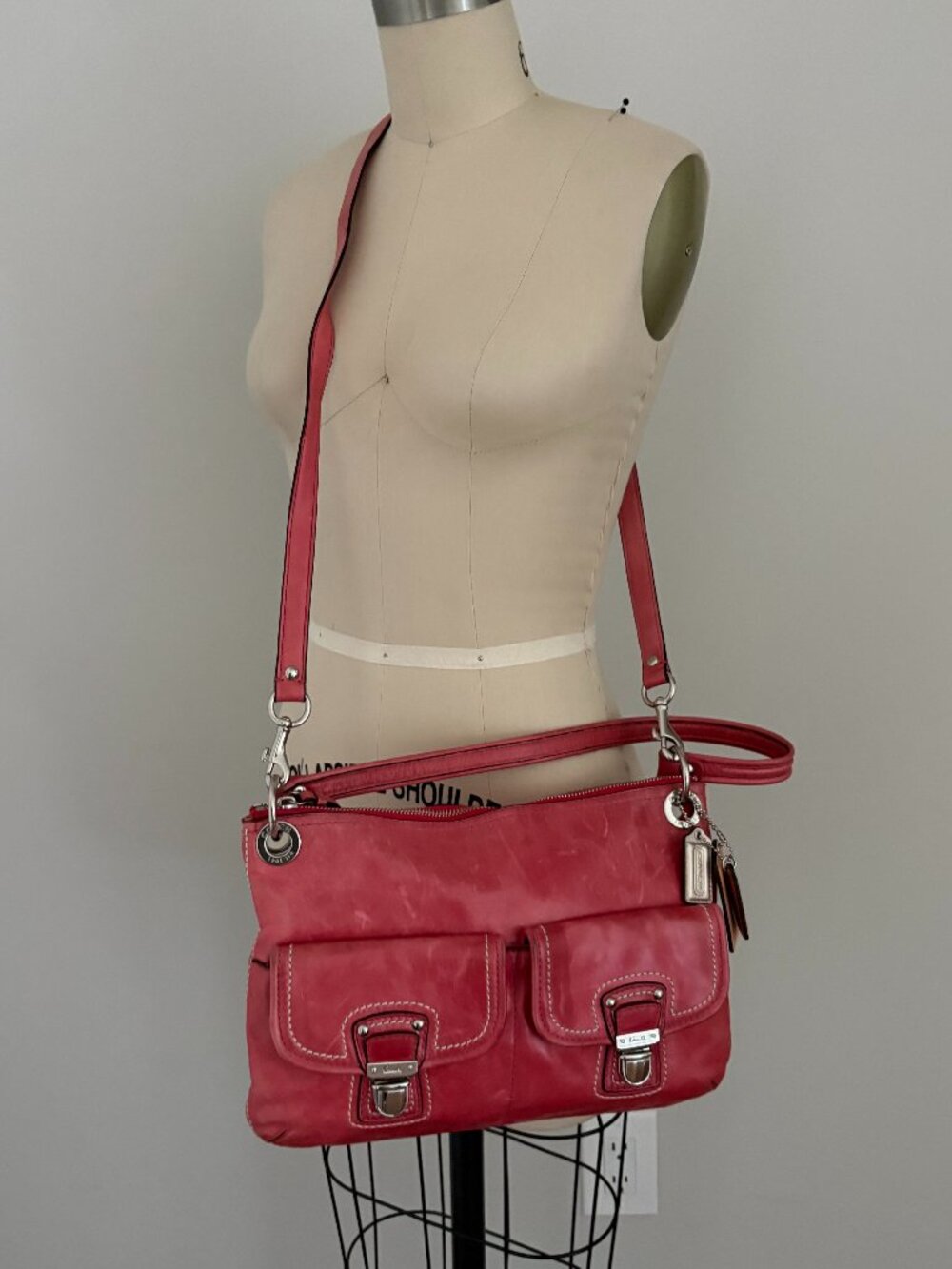 Coach Poppy Hippie Distressed 18996 Salmon Pink Convertible Crossbody Bag